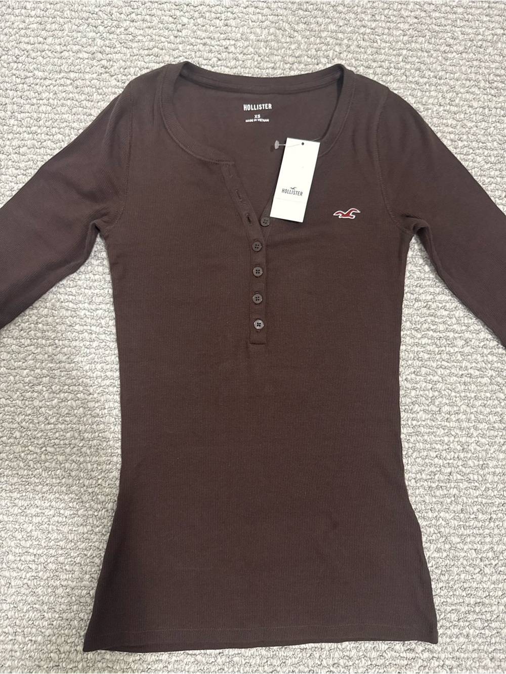 Hollister Women's Brown Henley Long Sleeve Top